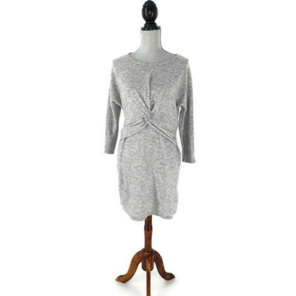 Everly Dress Womens M Fleece Pull-Over Fitted Heather Gray 3/4 Sleeve New